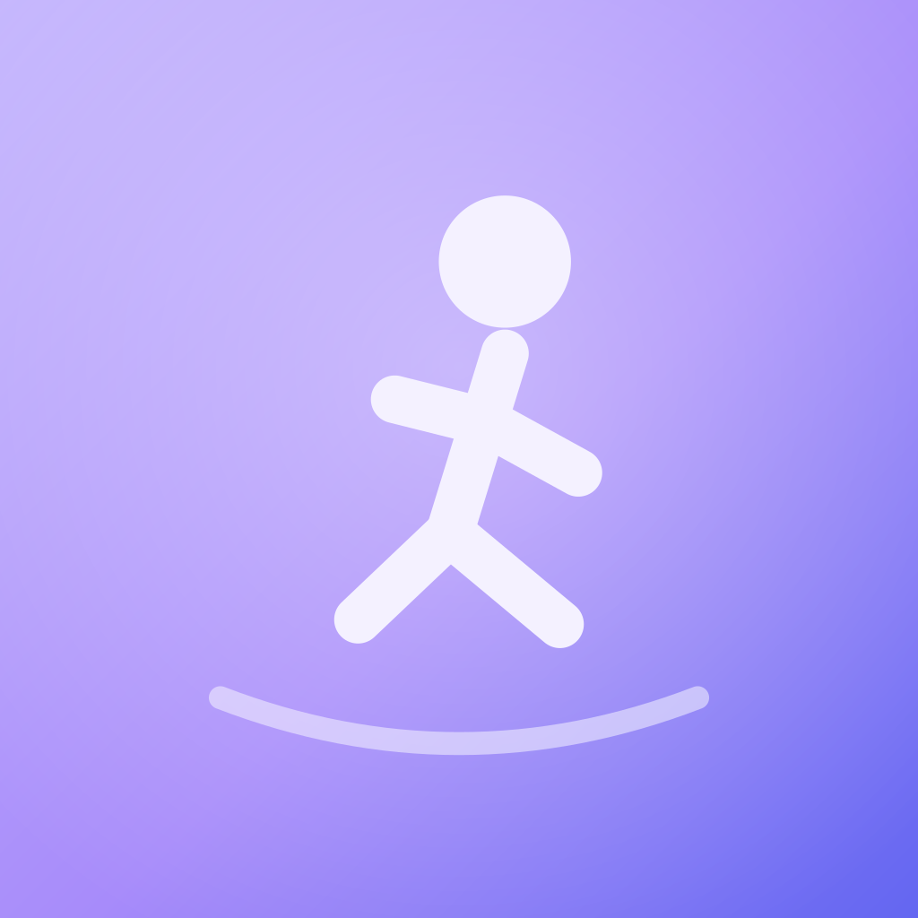 Walk n Sit app icon: a white walking figure on a purple background